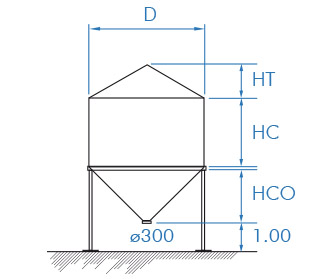 Diagrama de referencia Silo Metálico SS Fondo Cónico Elevado